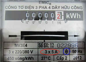 Chỉ số công tơ diện 3 pha gián tiếp
