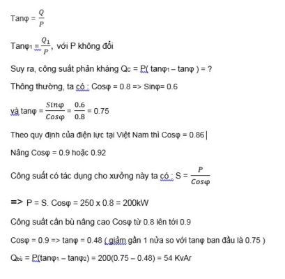 Ví dụ tính công suất tụ bù